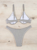 Solid Color Pit Strip Bikini Set for Women Sexy Underwire Push Up 2-piece Swimsuit High Waist Suspender BacklessBathing Suit