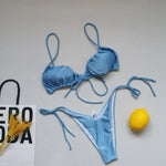New Women's Sexy Swimsuit Loop Strap Bikini Set Double Face Plain Swimwear Lace Up Beach Clothes Swimming Pool Party Essential