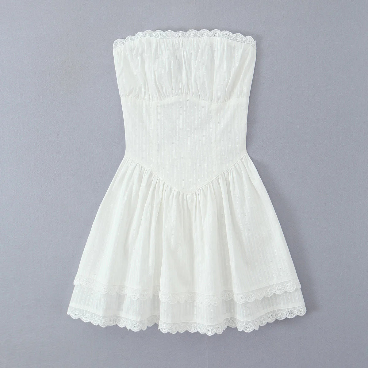 White Lace Dress Women Strapless Sleeveless Short Summer Dress Corset Cotton Mini Beach Casual Vestidos Party Dress 2025