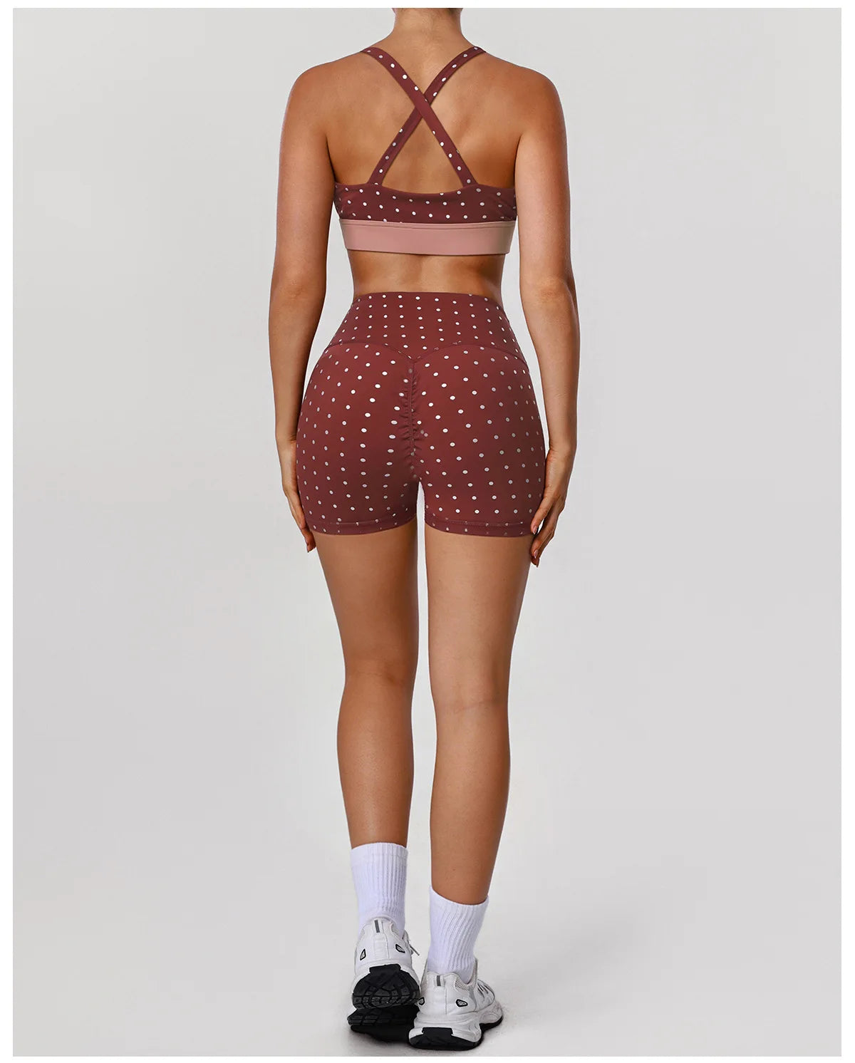 Summer Red Polka Dot Print Yoga Sets Women V Neck Shockproof Sports Bra High Elasticity Hip Lifting Shorts Running Fitness Suits