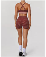 Summer Red Polka Dot Print Yoga Sets Women V Neck Shockproof Sports Bra High Elasticity Hip Lifting Shorts Running Fitness Suits