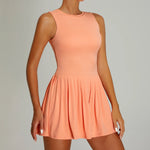 Naked Breathable Sleeveless Tennis Dress for Women O Neck Sleeveless High-intensity Sports Pleated Skirt with Separate Shorts