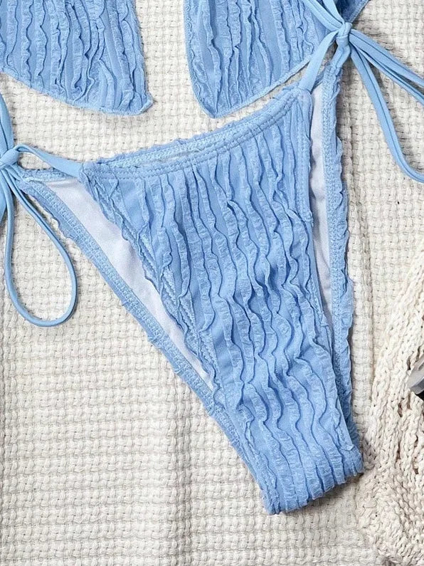 Sexy Triangle Bikini Women Summer Hollow Out Bandage Cross Crop Top Tie Side Thong Swimsuit Bathing Suit Holiday Swimwear