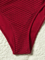 S - XL Deep V Neck Knit Fishnet Mesh One Piece Swimsuit Women Swimwear Female Backless Monokini High Leg Cut Bathing Suit Swim