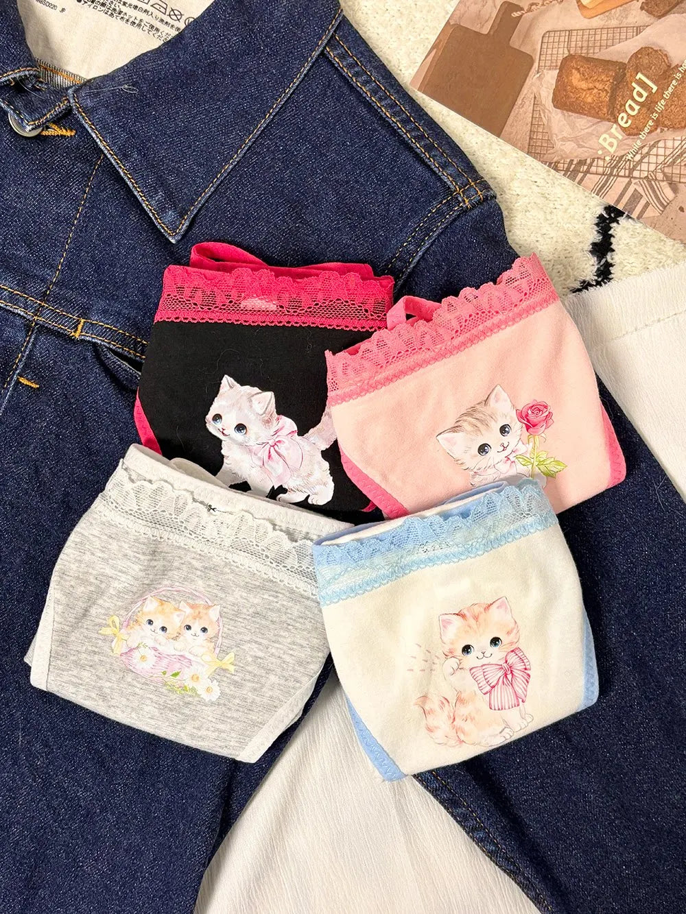 Cotton Girls Panties Cute Cat Sexy Japanese Lace Women Briefs Lady ThongUnderwear G String Female Low Waist Lingerie