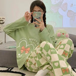 New Women's Spring and Autumn Fashion Cartoon Casual Pajamas, Thin Winter Homewear, Plus-Size Simple and Loose Teenage Pajama Se