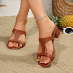 Women's high-heeled sandals,simple and fashionable, side cutout chunky heel sandals