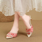 Pink Fashion High Heels Sandal Slides For Women Sexy Pointed Toe Slippers Elegant Ladies Heels Shoes