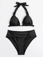2024 Sexy Bikinis Women Brown Halter Brazilian Swimsuit Female Pleated Bikini Set Black Push Up Swimwear Beach Wear Bathing Suit