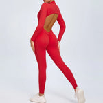 Women's Seamless Yoga Bodysuit Long Sleeve Zipper & Back Cutout Naked Feeling Quick-Dry Running Fitness Workout Jumpsuit