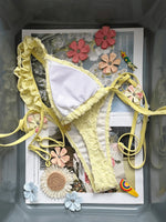Sexy White Lace Bikini Set 2026 Women Metal Flower Ruffle Strap Push Up Bra Thong Swimsuit Summer Bathing Suit Holiday Swimwear