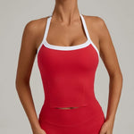 Women's Seamless Yoga Tank Top - Adjustable HALTER Neck & Quick-Dry Fitness Shirt Color Block Running Sports Gym Workout Top