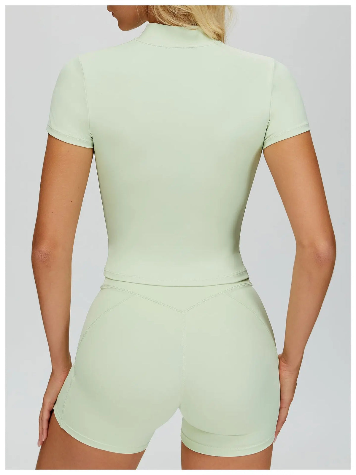 Naked Yoga T Shirts Women Stand Up Collar Zipper Tight Sports Shirts Outdoor Solid Short Sleeved Gym Running Fitness Tank Tops