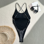 Printed Extreme Mini Micro Thong Women Swimwear One Piece Swimsuit Female Cross Back High Cut Monokini Bather Bathing Suit Swim