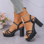 Women's Ankle Buckle High-Heeled Sandals New Style Cross Strap Platform Sandal Female 2025 Outdoor Thick Heel Sandalias Mujer