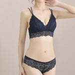 Women Lace Sexy Lingerie Set Push Up Bra Low-Rise Panties Underwear Set Sexy Wireless Bralette Comfort Breathable Brief Set