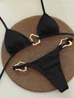 Sparkling Metal Ring Halter Extreme Mini Thong Bikini Female Swimsuit Women Swimwear Two-pieces Bikini Set Bathing Suit Swim