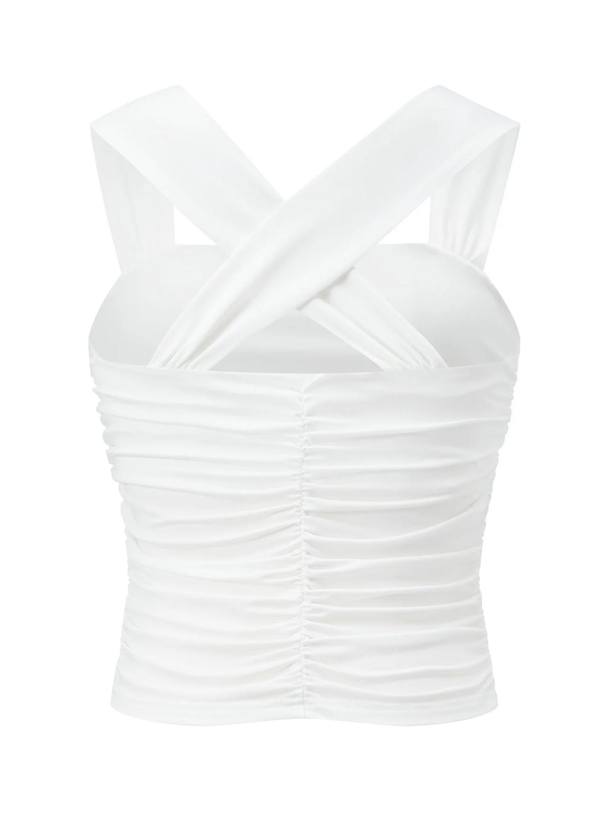 Women Square Neck White Tank Tops Ruched Design Sleeveless Solid Color Slim Fit Crop Tops Summer Vest Shirts