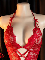 Transparent RedWomen Open Bodysuit Crotchless Sexy Temptation Adult Erotic Lingerie Teddy Body Suit Pajamas V-neck Hot Underwear