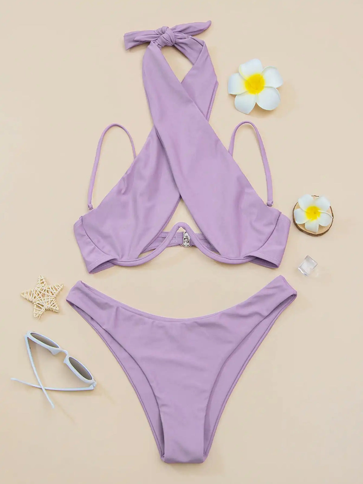 Cross Halter Underwire Bikini 2026 Women Swimsuit Solid Push Up Swimwear Female Bathers Bathing Swimming Suit Summer Beachwear