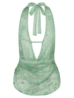 Women Flower Sequins Halter Vest Sleeveless Backless Deep V Neck Camisole Vintage Sexy Tank Top Streetwear