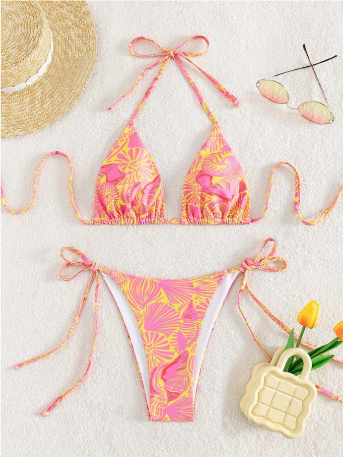 Sexy String Bikini 2024 Two Pieces Print Swimsuit Female Swimwear Women Thong Bikinis Set Bather Beachwear Bathing Suit Pool