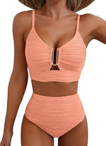 Women's New Swimsuit Bikini Set Fashion Sexy V-neck Hollow Swimsuit High Waist Textured Ruffled Swimsuit Women's Bikini Women