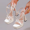 2027 New Arrival Weave Narrow Band Back Buckle Strap Women Platform Sandals Strange High HeelsParty Dress Shoes Size 42