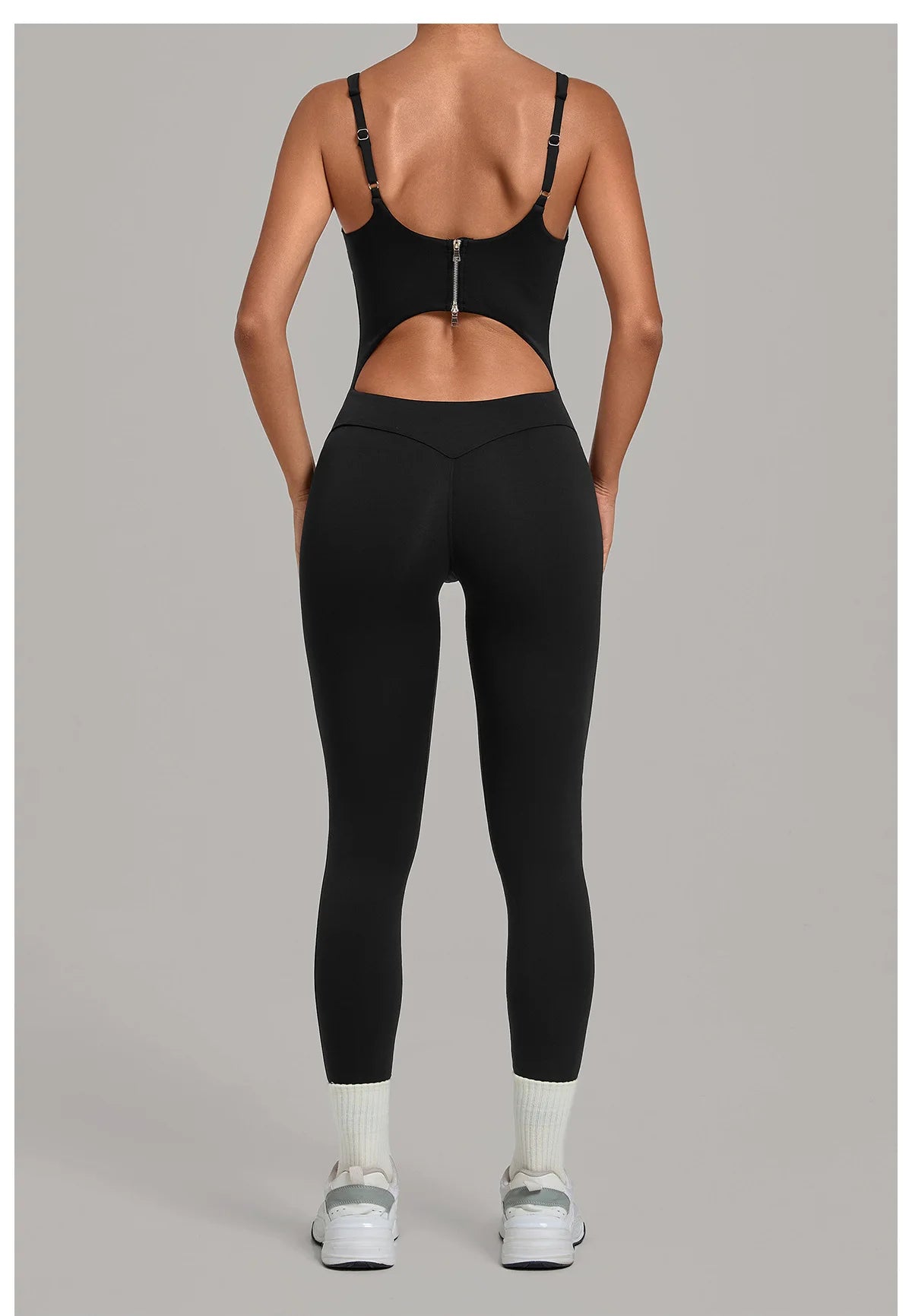 Summer Sports Overalls Women Gym High Stretch Back Zipper Yoga Jumpsuit Tight Hollow Out Slim Hip Lifting One Piece Bodysuit