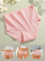 3Pcs women cotton High Waist underwear breathable Striped Panties Female Plus Size Solid Color Briefs comfortable Lingerie S-XXL