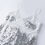Women Camisoles Solid Color Lace Trim Sequins Spaghetti Strap Tank Tops Summer Fashion Sleeveless Vests Streetwear