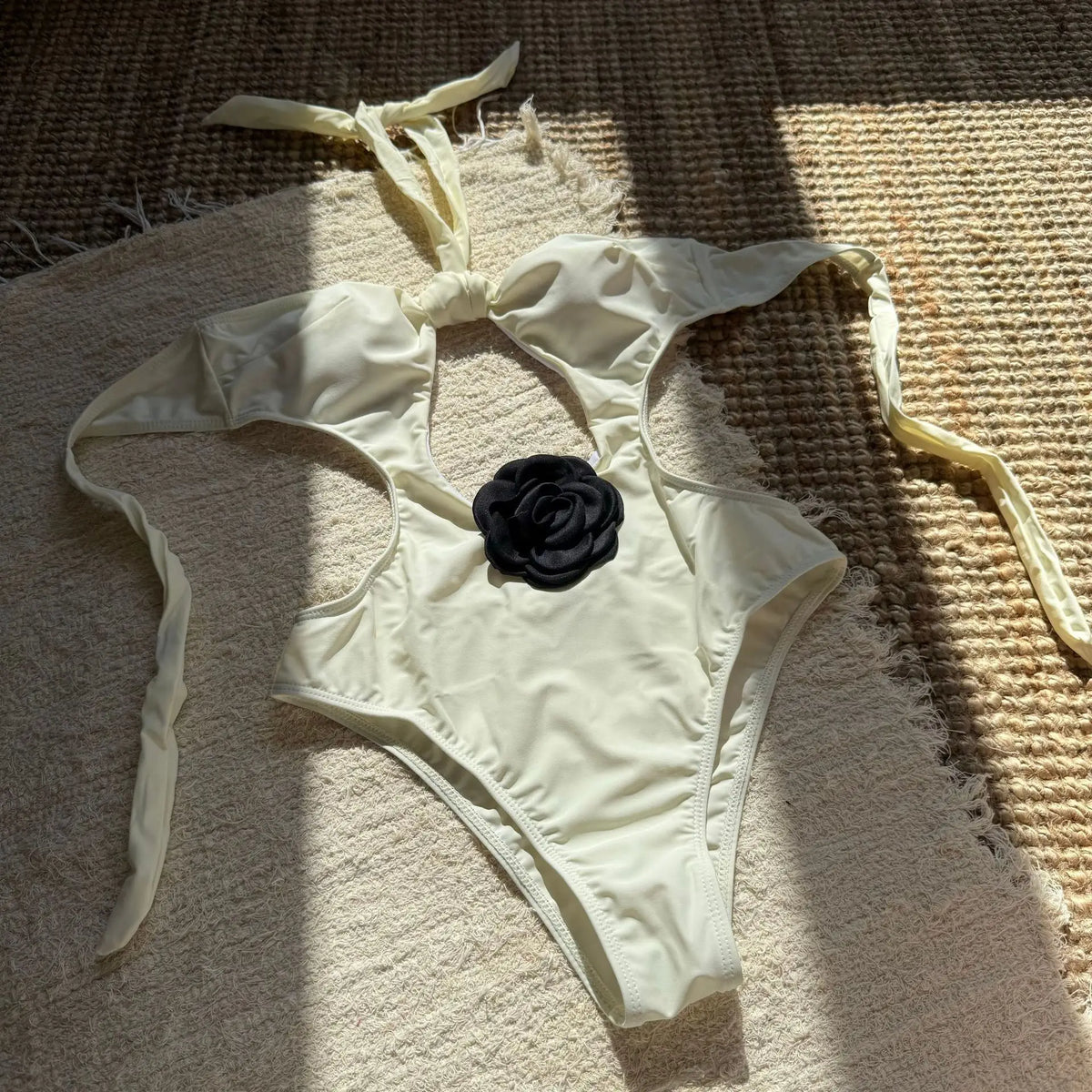 2025 New Color-Block Floral Pattern Trim One-Piece Slim Tie Hollow Out Swimsuit Sexy Backless Bathing Suit Trajes De Baño