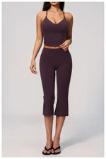 Summer New Yoga Clothing Women Solid V Neck Slim Sports Tank Top Athletic Wear High Waist Butt Lift Mid Pants Gym Fitness Suits