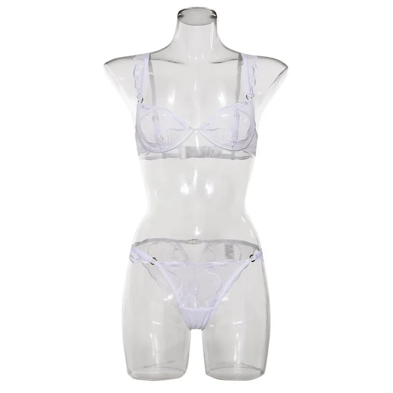 Summer French Flower Embroidery Bralette Beachwear Pure Desire Ultra Thin Light Support Wirefree Romantic Niche Set AU MOYISU