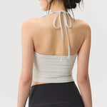 Women's Halter Neck Sports Bra Vest Slimming Tube Top for Yoga Gym Running Beautiful Back Sling Design One Cup Gathered Summer F