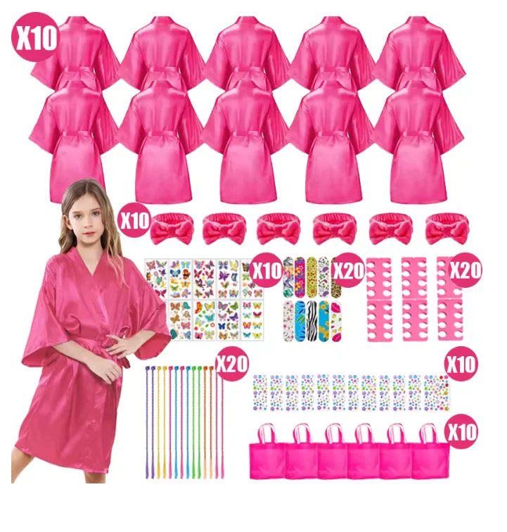 6-15Pcs Spa Party Robes for Girls Supplies Favors Kids Gowns Robe Soft Spa Headband Sleepover Birthday Party