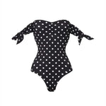 Black Dot Print One Piece Swimsuit Pleate Long Skirt Set 2026 Women Vintage Bandeau Ruffle Push Up Bathing Suit Holiday Swimwear