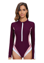 Long Sleeved Sun Protection One-piece Sports Swimsuit for Women High Elasticity Slim Zipper Sports Bikini Monokini Surfing Suit