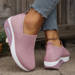 Breathable Knit Wedges Sneakers Woman Spring Autumn Slip On Platform Sport Sneakers Woman Plus Size Thick Sole Walking Shoes