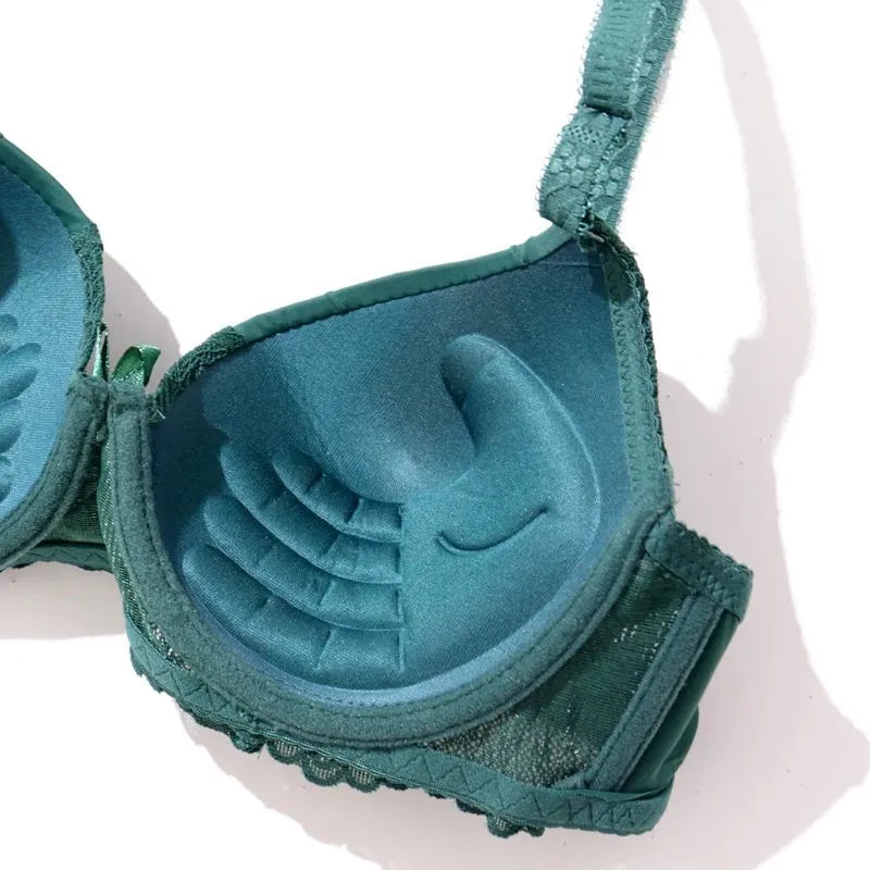 Beauwear Green Embroidred Floral Bra with Pendent Push Up Bra with Foam Pad Underwire Bras 75B 80B 85B-W8001