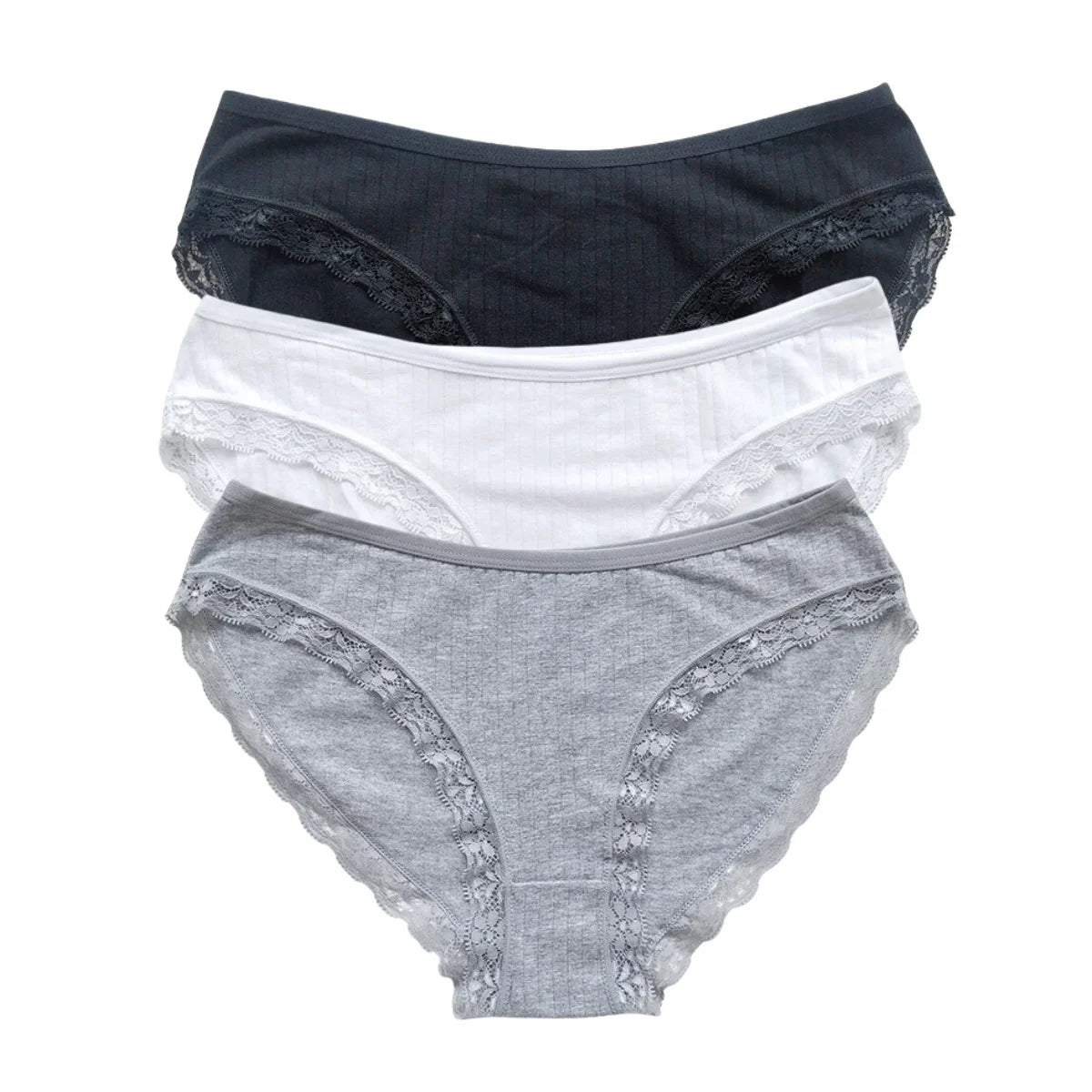 3Pcs/Set Cotton Panties Women Lace Trim Briefs Female Underpants Solid Color Soft Underwear Sexy Lingerie Intimates M-XL