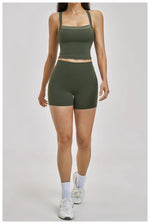 Naked Yoga Suit Workout Clothes Women Back Cross Shockproof Slim Sports Tank Top High Waist Short Fitness Suit Athletic Wear