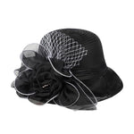 Women's Organza Flower Sun Hat Wide Brim Bucket Cap Wedding Church Dress Hat Fascinator Bridal Tea Party Hat