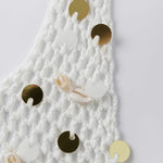 Women Halter Neck Sleeveless Crochet Hollow Out Sequin Seashell Decor Crop Vest Summer Tank Tops for Vacation Beach