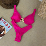 Sexy Black White Bikini Set 2026 Women Metal Ornament Push Up Underwire Bra Thong Swimsuit Beach Holiday Bathing Suit Swimwear