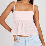 Women's Summer Fashion Slim Camisole Floral Jacquard Spaghetti Strap Back Cutout Tank Tops Streetwear