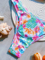 Ribbed Floral Printed Bandeau Bikini Women Swimwear Female Swimsuit Two-pieces Bikini Set High Cut Bather Bathing Suit Swim Lady