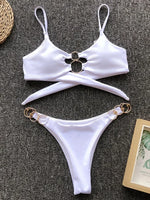 Metal Rings Bikinis Hollow Out Bikini Women Swimsuit Female Brazilian Swimwear Two Pieces Bikini Set High Cut Bathing Suit Swim