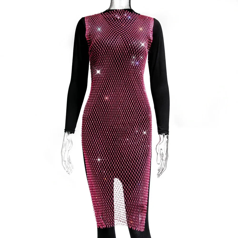 New Sexy Swimsuit Bikini Cover Up Beach Dress Women Mesh Slit Sparkling Crystal Diamond Cover Ups for Swimwear Women Pareo Plage