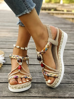 Fashion T-Strap Platform SandalsWomen New Mix Color Elastic Band Wedge Sandals Woman Summer Daily Open Toe Sandalias Female